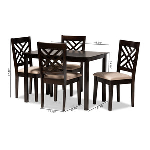 Baxton Studio Baxton Caron 5-Piece Dining Set: Modern Sand Upholstered Chairs & Espresso Brown Wood Table RH317C-Sand/Dark Brown-5PC Dining Set
