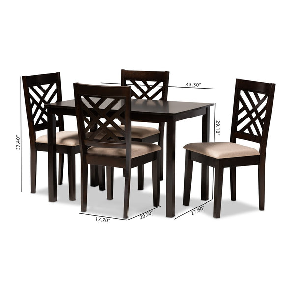 Baxton Studio Baxton Caron 5-Piece Dining Set: Modern Sand Upholstered Chairs & Espresso Brown Wood Table RH317C-Sand/Dark Brown-5PC Dining Set