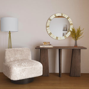 Basset Mirror Amaya Swivel Accent Chair - Whimsical Faux-fur Design, Modern Comfort & 360-degree Swivel Base White Solid Wood,Foam,100% Polyester Fabric 9401-lr-805