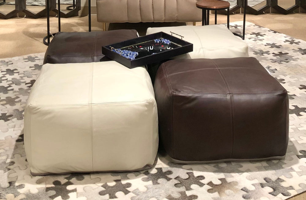 Moti Lash Java Leather Pouf in Dark Brown 94010017