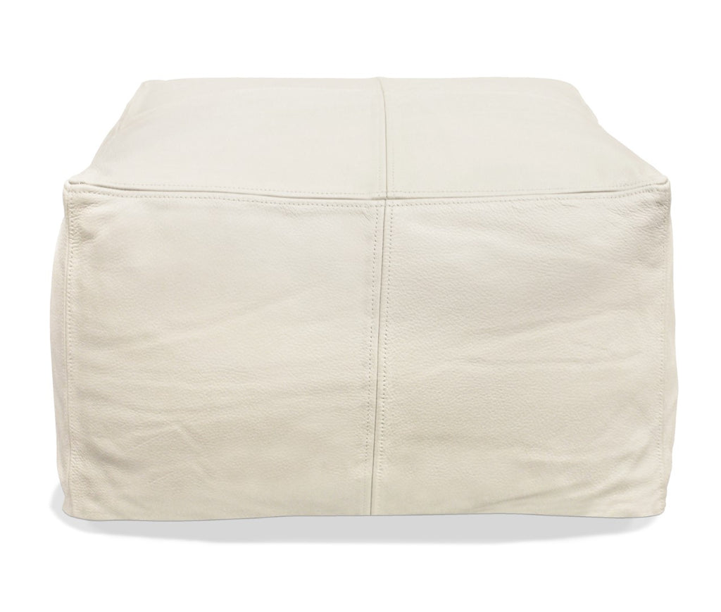 Lash Java Leather Pouf in Ivory – English Elm