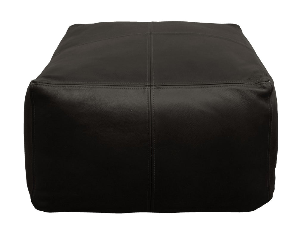Java Leather Pouf in Antique Black – English Elm