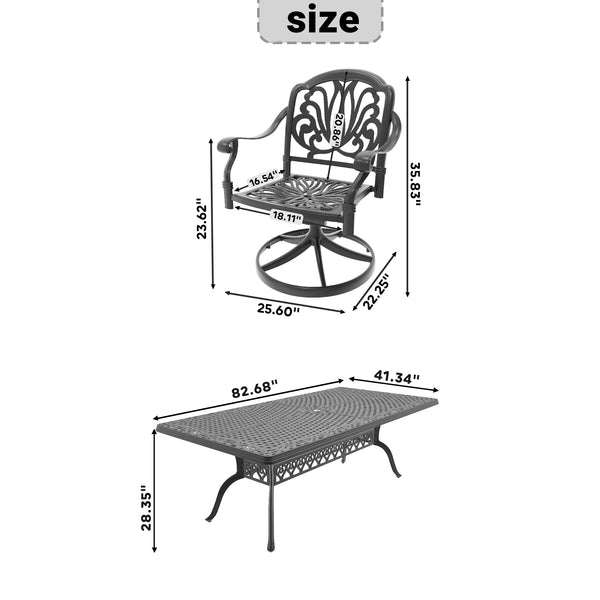 English Elm 9-Piece All-Weather Cast Aluminum Dining Set With 8 Swivel Chairs & Rectangular Table For Outdoors W1710S00475