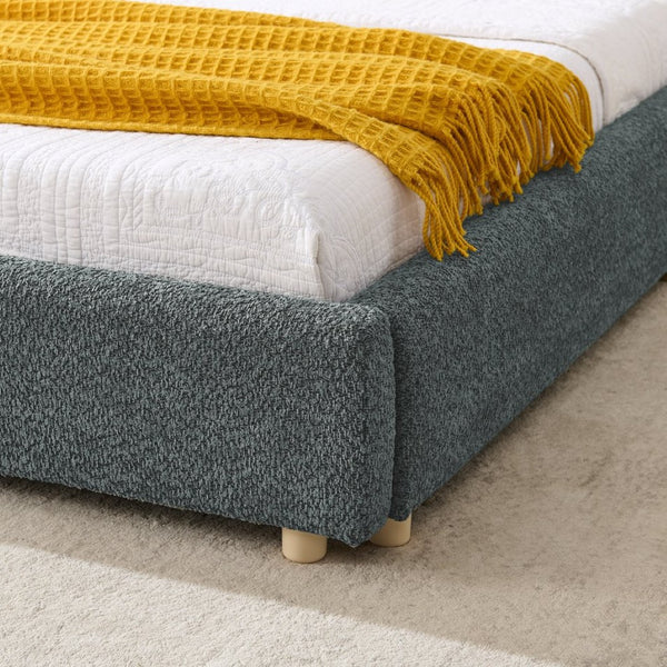 English Elm King Platform Bed Fully Upholstered in Plush Chenille with Low Profile Modern Frame Dark Gray W487S00474