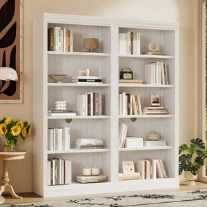 English Elm 83" 5-Tier Bookcase Suite with LED Light Strip, Adjustable Shelves, Cable Management & Solid Wood Frame White N751S246920K