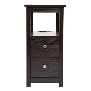 English Elm Transitional Espresso Nightstand with USB Charging, 2-Drawer Wooden Bedside Table, Sturdy Storage (24"H) W2181P357595