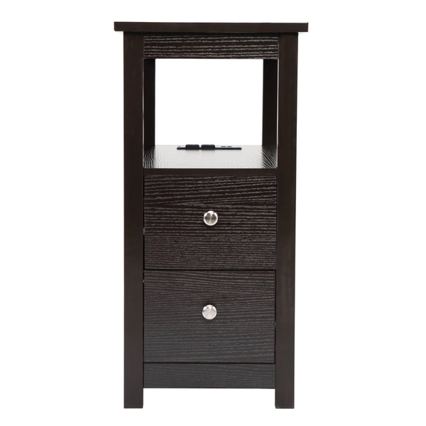 English Elm Transitional Espresso Nightstand with USB Charging, 2-Drawer Wooden Bedside Table, Sturdy Storage (24"H) W2181P357595
