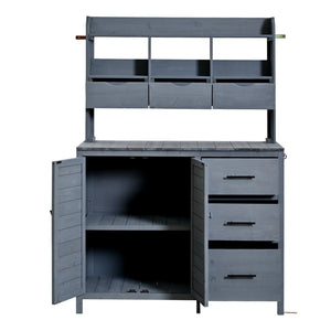English Elm (with Hutch) Topamx Solid Fir Potting Bench Patio Workstation Spice Rack Drawer Gray N717P404331E