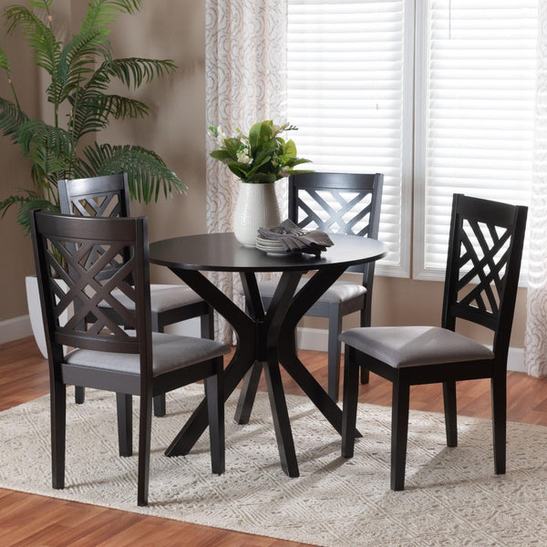 Baxton Studio Baxton Studio Norah Modern 5-Piece Grey Fabric Dining Set with Stylish Cut-Out Chairs & Table Norah-Grey/Dark Brown-5PC Dining Set