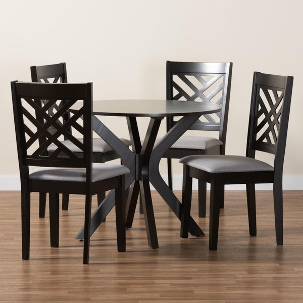 Baxton Studio Baxton Studio Norah Modern 5-Piece Grey Fabric Dining Set with Stylish Cut-Out Chairs & Table Norah-Grey/Dark Brown-5PC Dining Set