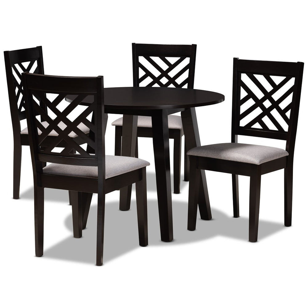 Baxton Studio Baxton Studio Lilly Modern 5-Piece Dining Set with Upholstered Chairs & Round Table for Cozy Spaces Lilly-Grey/Dark Brown-5PC Dining Set