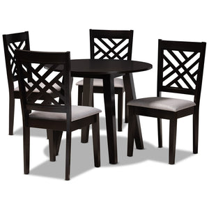 Baxton Studio Baxton Studio Lilly Modern 5-Piece Dining Set with Upholstered Chairs & Round Table for Cozy Spaces Lilly-Grey/Dark Brown-5PC Dining Set