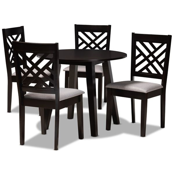 Baxton Studio Baxton Studio Lilly Modern 5-Piece Dining Set with Upholstered Chairs & Round Table for Cozy Spaces Lilly-Grey/Dark Brown-5PC Dining Set
