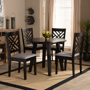 Baxton Studio Baxton Studio Lilly Modern 5-Piece Dining Set with Upholstered Chairs & Round Table for Cozy Spaces Lilly-Grey/Dark Brown-5PC Dining Set