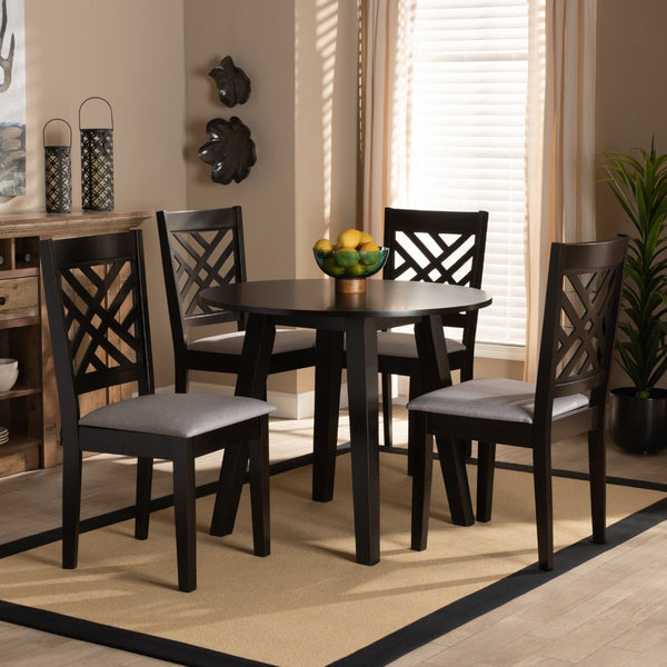Baxton Studio Baxton Studio Lilly Modern 5-Piece Dining Set with Upholstered Chairs & Round Table for Cozy Spaces Lilly-Grey/Dark Brown-5PC Dining Set