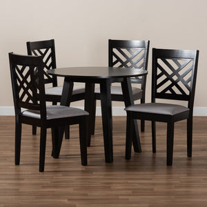 Baxton Studio Baxton Studio Lilly Modern 5-Piece Dining Set with Upholstered Chairs & Round Table for Cozy Spaces Lilly-Grey/Dark Brown-5PC Dining Set
