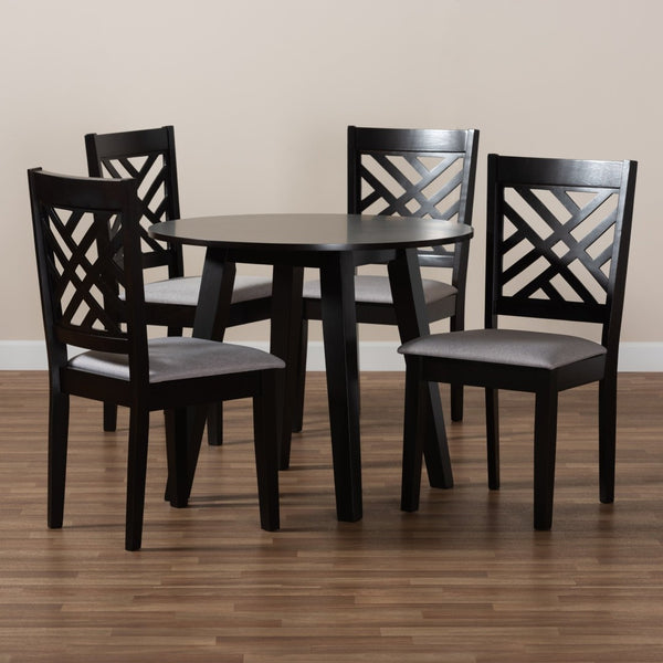 Baxton Studio Baxton Studio Lilly Modern 5-Piece Dining Set with Upholstered Chairs & Round Table for Cozy Spaces Lilly-Grey/Dark Brown-5PC Dining Set