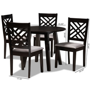 Baxton Studio Baxton Studio Lilly Modern 5-Piece Dining Set with Upholstered Chairs & Round Table for Cozy Spaces Lilly-Grey/Dark Brown-5PC Dining Set