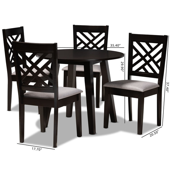 Baxton Studio Baxton Studio Lilly Modern 5-Piece Dining Set with Upholstered Chairs & Round Table for Cozy Spaces Lilly-Grey/Dark Brown-5PC Dining Set