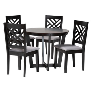 Baxton Studio Baxton Studio Alena Modern 5-Piece Dining Set with Grey Fabric Chairs and Dark Brown Wood Table Jodie-Grey/Dark Brown-5PC Dining Set