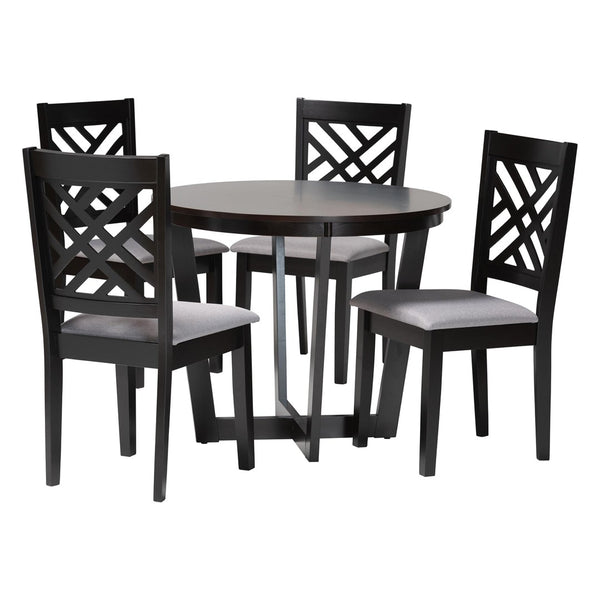 Baxton Studio Baxton Studio Alena Modern 5-Piece Dining Set with Grey Fabric Chairs and Dark Brown Wood Table Jodie-Grey/Dark Brown-5PC Dining Set