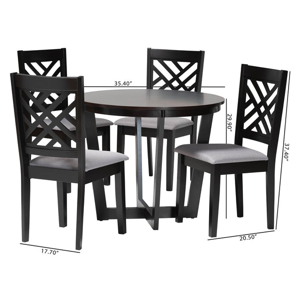 Baxton Studio Baxton Studio Alena Modern 5-Piece Dining Set with Grey Fabric Chairs and Dark Brown Wood Table Jodie-Grey/Dark Brown-5PC Dining Set