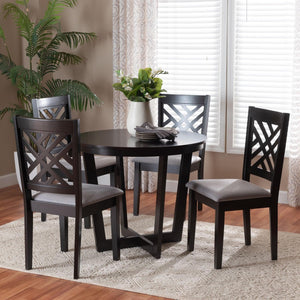 Baxton Studio Baxton Studio Alena Modern 5-Piece Dining Set with Grey Fabric Chairs and Dark Brown Wood Table Jodie-Grey/Dark Brown-5PC Dining Set