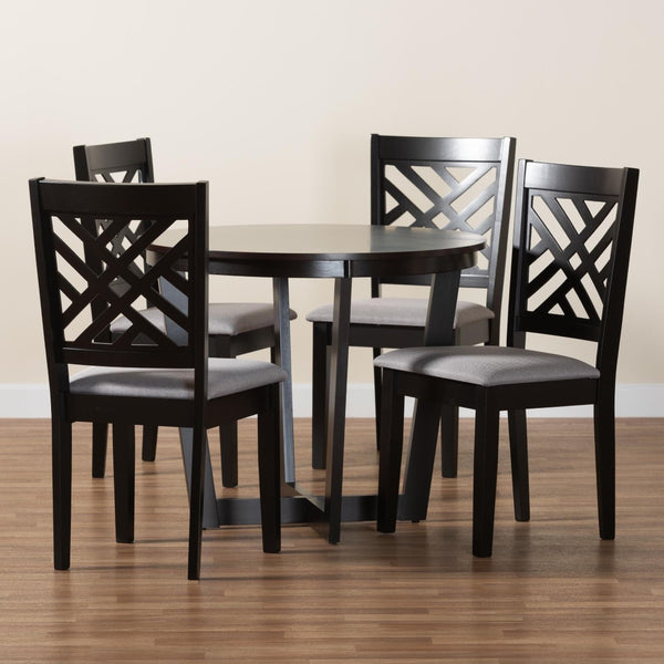 Baxton Studio Baxton Studio Alena Modern 5-Piece Dining Set with Grey Fabric Chairs and Dark Brown Wood Table Jodie-Grey/Dark Brown-5PC Dining Set