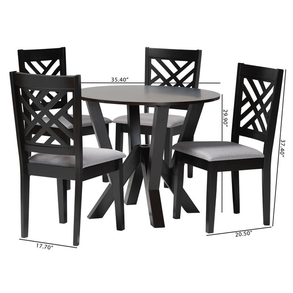 Baxton Studio Baxton Studio Elise Modern Grey Fabric Dining Set with Dark Brown Wood Table & 4 Upholstered Chairs Lydie-Grey/Dark Brown-5PC Dining Set