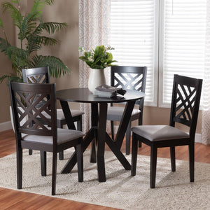 Baxton Studio Baxton Studio Elise Modern Grey Fabric Dining Set with Dark Brown Wood Table & 4 Upholstered Chairs Lydie-Grey/Dark Brown-5PC Dining Set