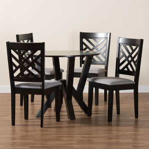 Baxton Studio Baxton Studio Elise Modern Grey Fabric Dining Set with Dark Brown Wood Table & 4 Upholstered Chairs Lydie-Grey/Dark Brown-5PC Dining Set