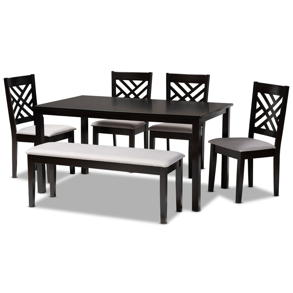 Baxton Studio Baxton Gustavo 6-Piece Modern Dining Set in Grey Fabric & Dark Brown Wood - Stylish Comfort & Durability RH317C-Grey/Dark Brown-6PC Dining Set