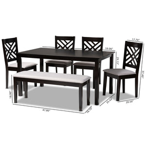 Baxton Studio Baxton Gustavo 6-Piece Modern Dining Set in Grey Fabric & Dark Brown Wood - Stylish Comfort & Durability RH317C-Grey/Dark Brown-6PC Dining Set