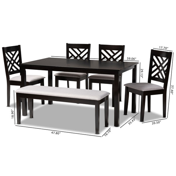 Baxton Studio Baxton Gustavo 6-Piece Modern Dining Set in Grey Fabric & Dark Brown Wood - Stylish Comfort & Durability RH317C-Grey/Dark Brown-6PC Dining Set