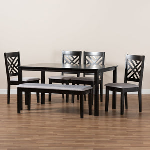Baxton Studio Baxton Gustavo 6-Piece Modern Dining Set in Grey Fabric & Dark Brown Wood - Stylish Comfort & Durability RH317C-Grey/Dark Brown-6PC Dining Set