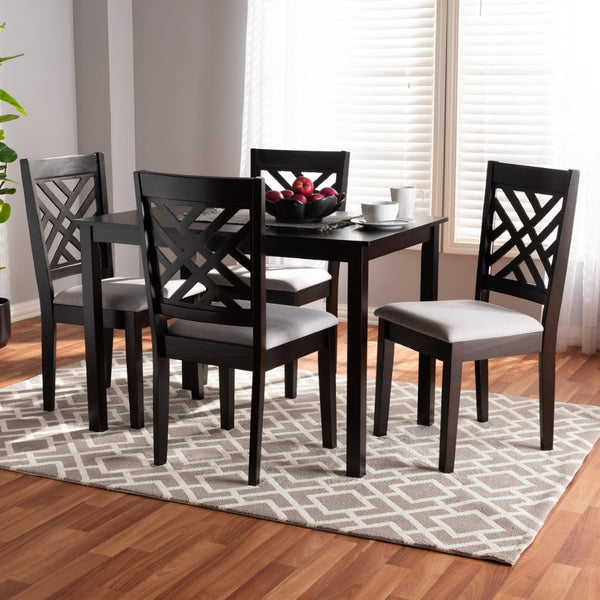 Baxton Studio Baxton Studio Caron 5-Piece Dining Set: Modern Gray Upholstered Chairs with Espresso Wood Table RH317C-Grey/Dark Brown-5PC Dining Set