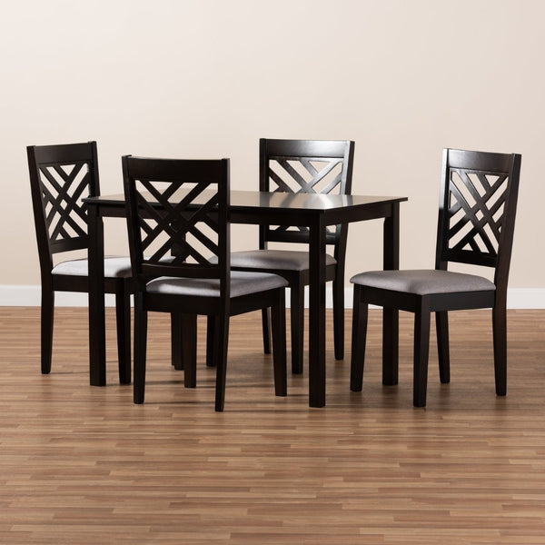 Baxton Studio Baxton Studio Caron 5-Piece Dining Set: Modern Gray Upholstered Chairs with Espresso Wood Table RH317C-Grey/Dark Brown-5PC Dining Set