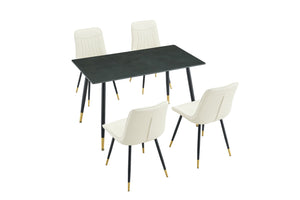 English Elm Modern Sintered Stone Rectangular Dining Table with Metal Legs for Four Seats Dark Gray W3493S00014