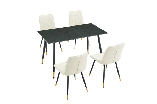 English Elm Modern Sintered Stone Rectangular Dining Table with Metal Legs for Four Seats Dark Gray W3493S00014