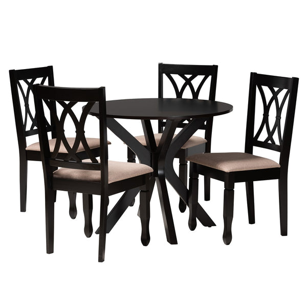 Baxton Studio Baxton Studio Modern 5-Piece Dining Set with Round Table and Espresso Wood Finish for Stylish Spaces Maya Beige Maya-Sand/Dark Brown-5PC Dining Set