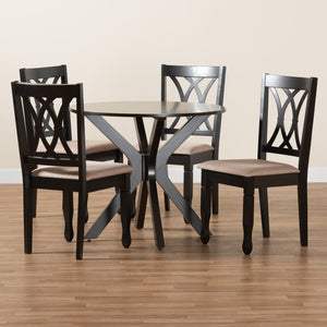 Baxton Studio Baxton Studio Modern 5-Piece Dining Set with Round Table and Espresso Wood Finish for Stylish Spaces Maya Beige Maya-Sand/Dark Brown-5PC Dining Set