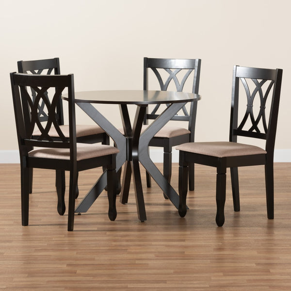 Baxton Studio Baxton Studio Modern 5-Piece Dining Set with Round Table and Espresso Wood Finish for Stylish Spaces Maya Beige Maya-Sand/Dark Brown-5PC Dining Set