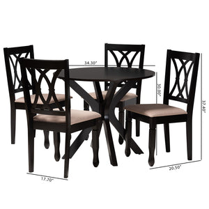 Baxton Studio Baxton Studio Modern 5-Piece Dining Set with Round Table and Espresso Wood Finish for Stylish Spaces Maya Beige Maya-Sand/Dark Brown-5PC Dining Set
