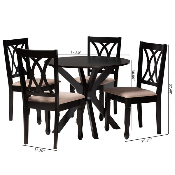 Baxton Studio Baxton Studio Modern 5-Piece Dining Set with Round Table and Espresso Wood Finish for Stylish Spaces Maya Beige Maya-Sand/Dark Brown-5PC Dining Set