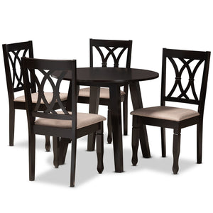 Baxton Studio Baxton Studio Millie 5-Piece Modern Dining Set: Sand Fabric Upholstered Chairs & Dark Brown Table Millie-Sand/Dark Brown-5PC Dining Set