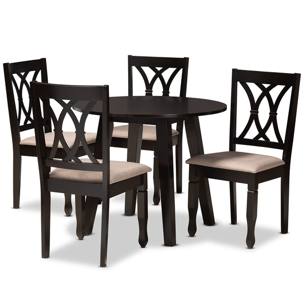 Baxton Studio Baxton Studio Millie 5-Piece Modern Dining Set: Sand Fabric Upholstered Chairs & Dark Brown Table Millie-Sand/Dark Brown-5PC Dining Set
