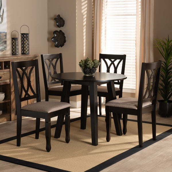 Baxton Studio Baxton Studio Millie 5-Piece Modern Dining Set: Sand Fabric Upholstered Chairs & Dark Brown Table Millie-Sand/Dark Brown-5PC Dining Set
