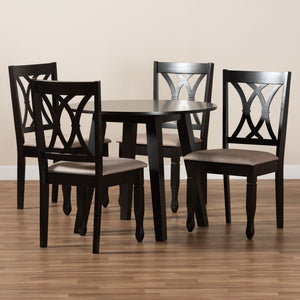 Baxton Studio Baxton Studio Millie 5-Piece Modern Dining Set: Sand Fabric Upholstered Chairs & Dark Brown Table Millie-Sand/Dark Brown-5PC Dining Set