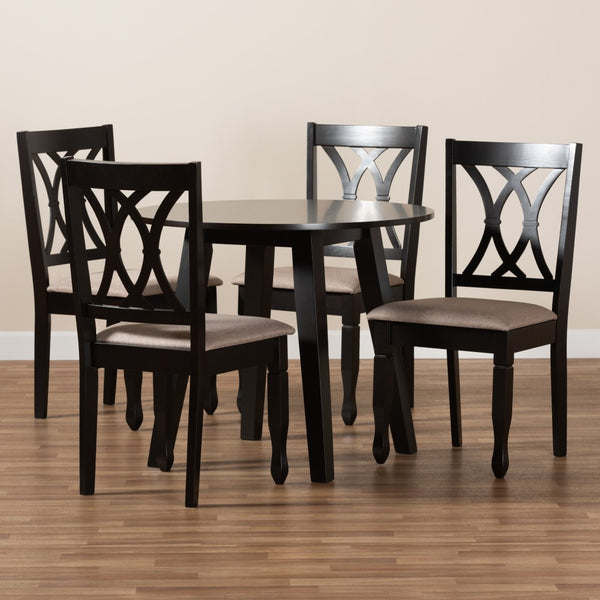 Baxton Studio Baxton Studio Millie 5-Piece Modern Dining Set: Sand Fabric Upholstered Chairs & Dark Brown Table Millie-Sand/Dark Brown-5PC Dining Set