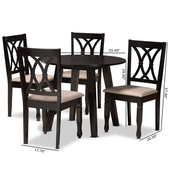 Baxton Studio Baxton Studio Millie 5-Piece Modern Dining Set: Sand Fabric Upholstered Chairs & Dark Brown Table Millie-Sand/Dark Brown-5PC Dining Set
